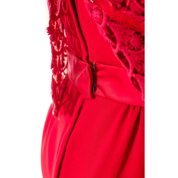 Vintage 1960s Cocktail Dress 60s Beaded Rhinestone Lace Red Sheath Wiggle Party - Picture 9 of 10